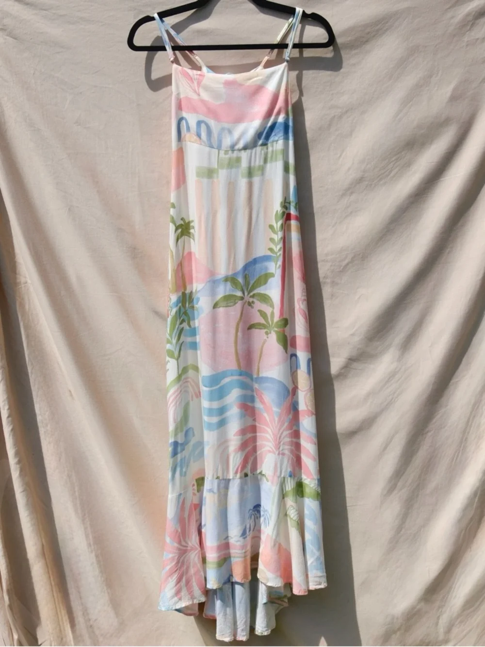 Paper Heart Tropical Print Maxi Dress Pastel Palm Beach Tie‎ Back Medium
